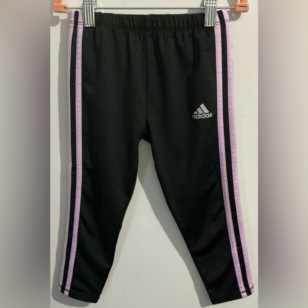 Adidas Kids Black Joggers with Pink Stripes